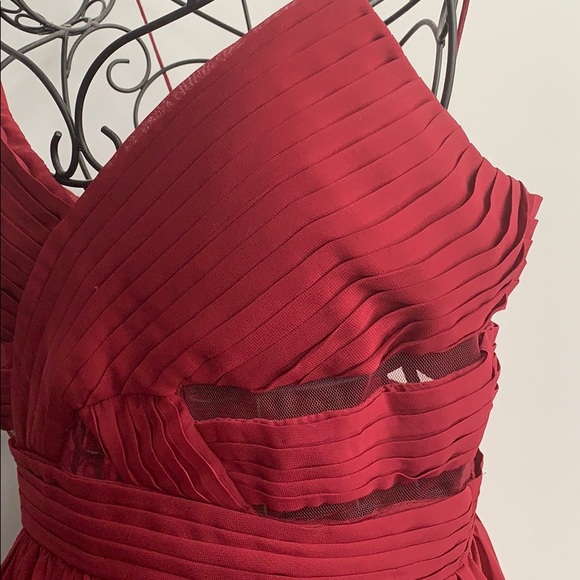 Maroon Ruffled Mesh Cocktail Dress - Picture 4 of 4